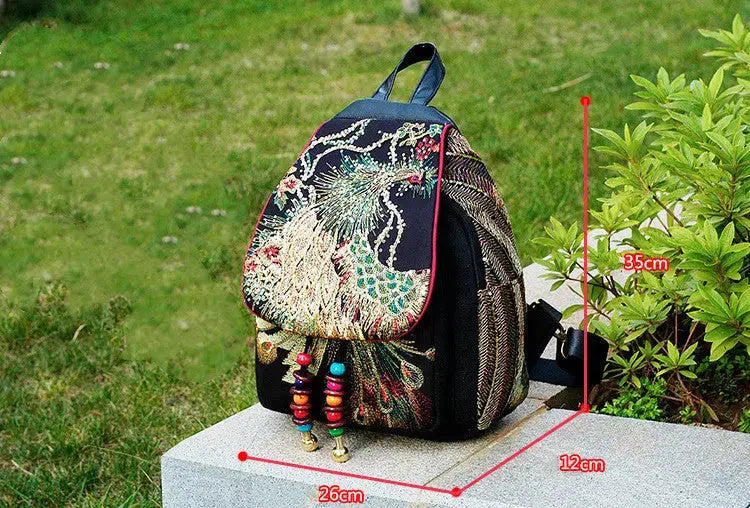 Ethnic Style Embroidery Bag Sequins Retro Handbags Phoenix Peony Fashion School Bag Angel Wishes