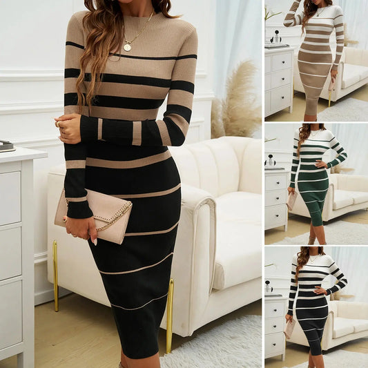 Slim-fit Contrast Colours Long Sleeve Dress Angel Wishes