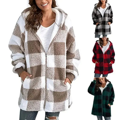 European And American Plush Women's Coat Long Sleeved Plaid Angel Wishes