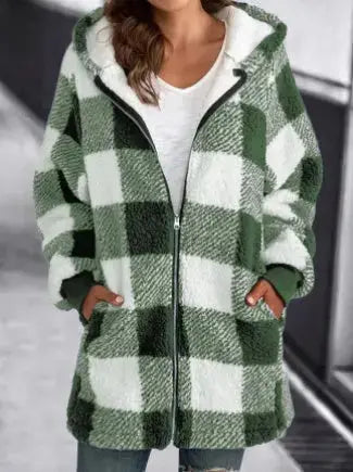 European And American Plush Women's Coat Long Sleeved Plaid Angel Wishes