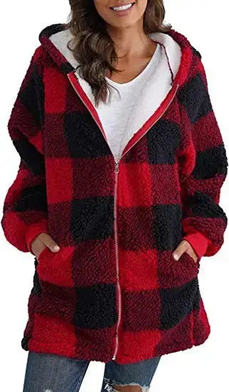 European And American Plush Women's Coat Long Sleeved Plaid Angel Wishes