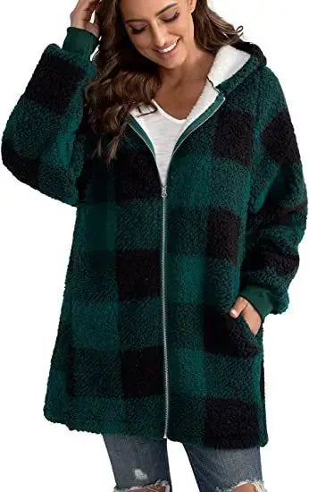 European And American Plush Women's Coat Long Sleeved Plaid Angel Wishes