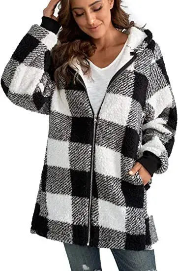 European And American Plush Women's Coat Long Sleeved Plaid Angel Wishes