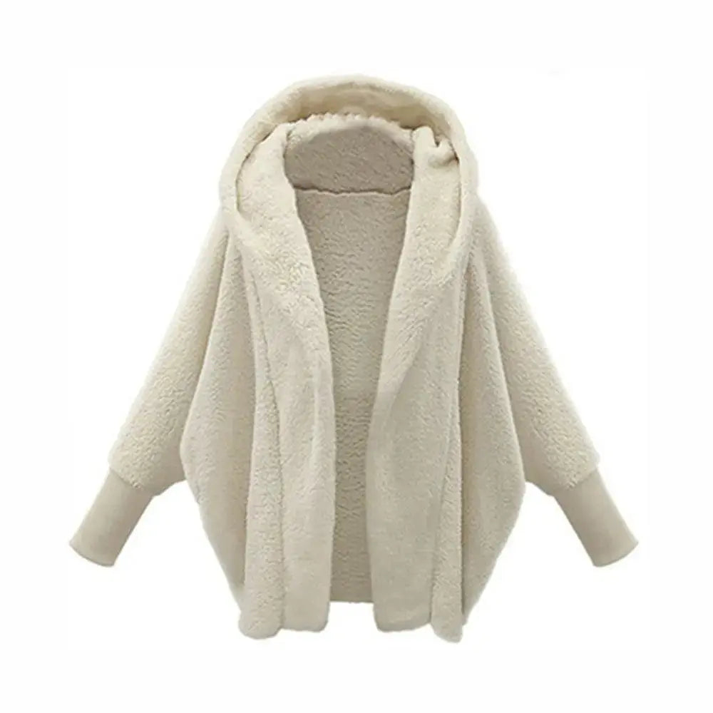 European And American Women's Clothing Solid Color Long Sleeve Hooded Loose Plush Coat Angel Wishes