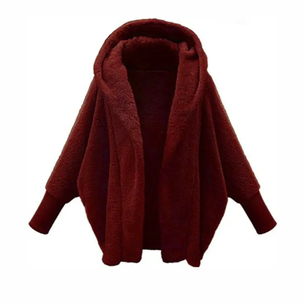 European And American Women's Clothing Solid Color Long Sleeve Hooded Loose Plush Coat Angel Wishes