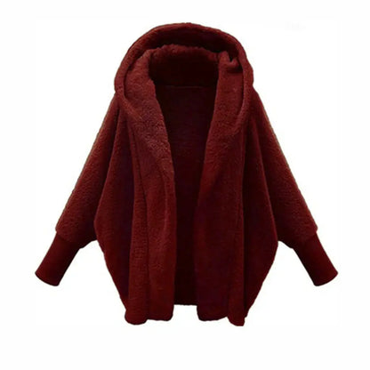 European And American Women's Clothing Solid Color Long Sleeve Hooded Loose Plush Coat Angel Wishes