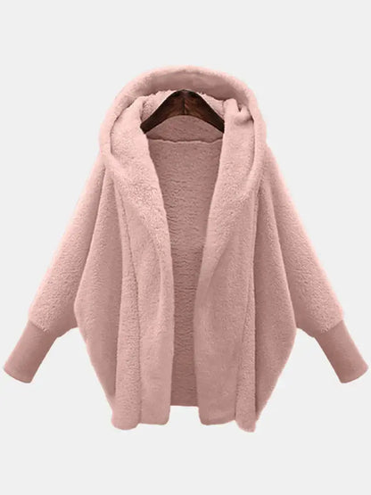 European And American Women's Clothing Solid Color Long Sleeve Hooded Loose Plush Coat Angel Wishes