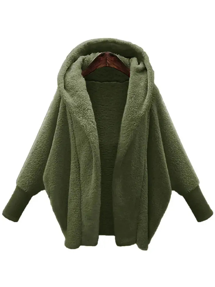 European And American Women's Clothing Solid Color Long Sleeve Hooded Loose Plush Coat Angel Wishes