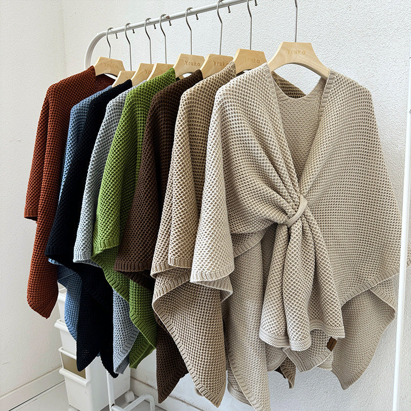 Knitted Cashmere Shawl With Buckle