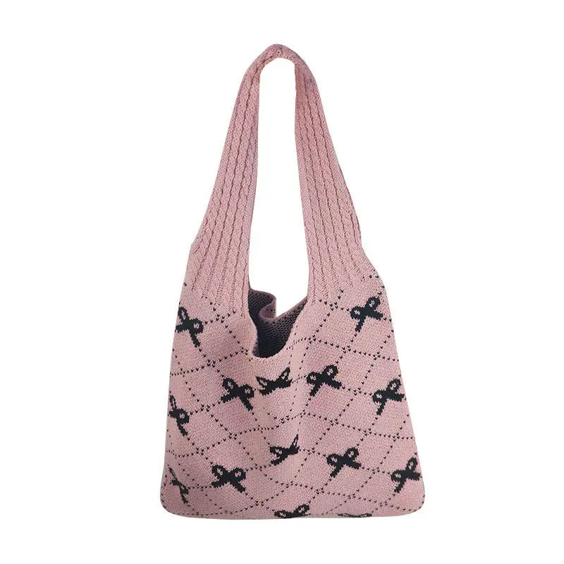 Bow High Sense Light Luxury Minority Shoulder Bag Casual Knitted Woven Bag Angel Wishes