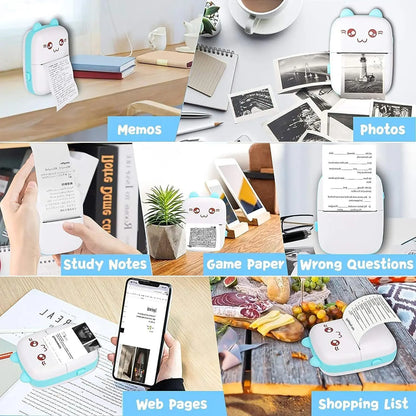 Portable Mini Thermal Label Printer Bluetooth Photo Printer 1 Roll Thermal Paper Angel Wishes