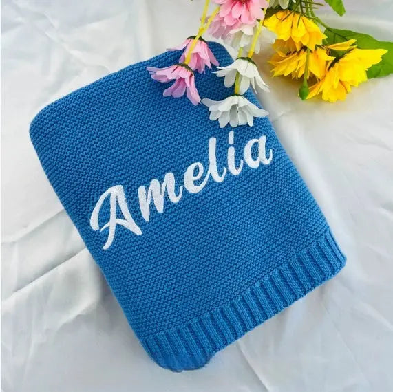 Personalized Knitted Cotton Baby Blanket Angel Wishes