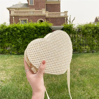 Western-style Love-shaped Straw Woven One-shoulder Diagonal Bag Angel Wishes