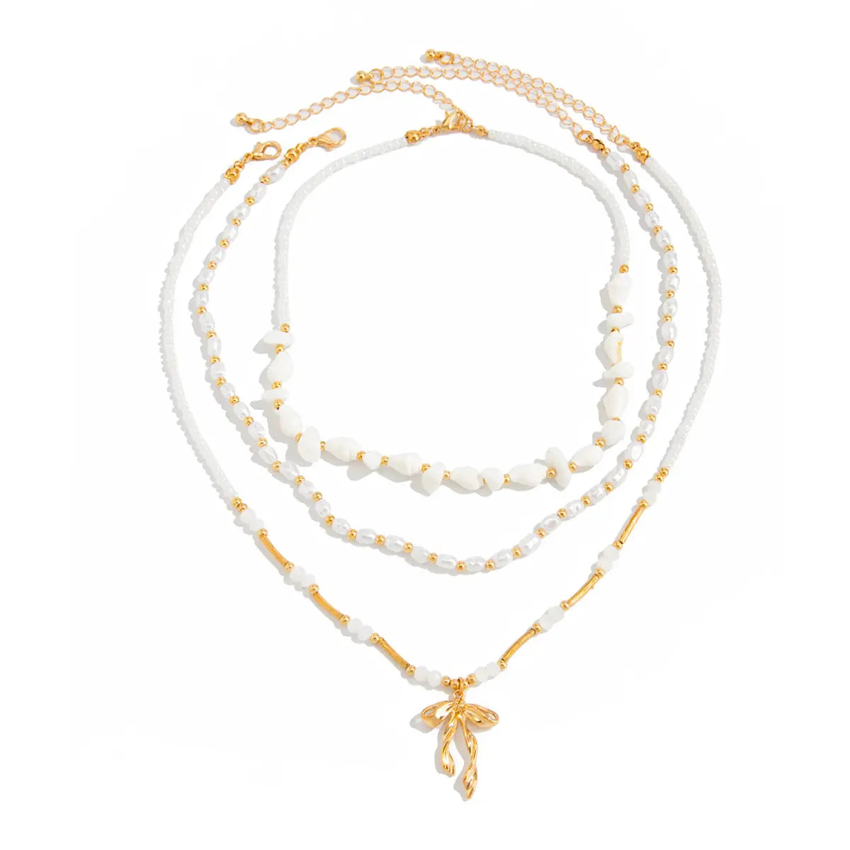 Beaded Clavicle Chain Wind Bow Pendant Necklace Angel Wishes
