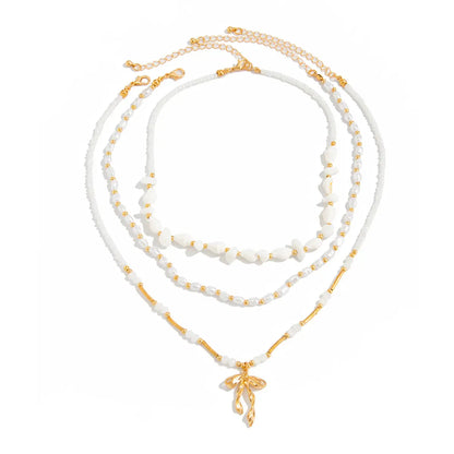 Beaded Clavicle Chain Wind Bow Pendant Necklace Angel Wishes