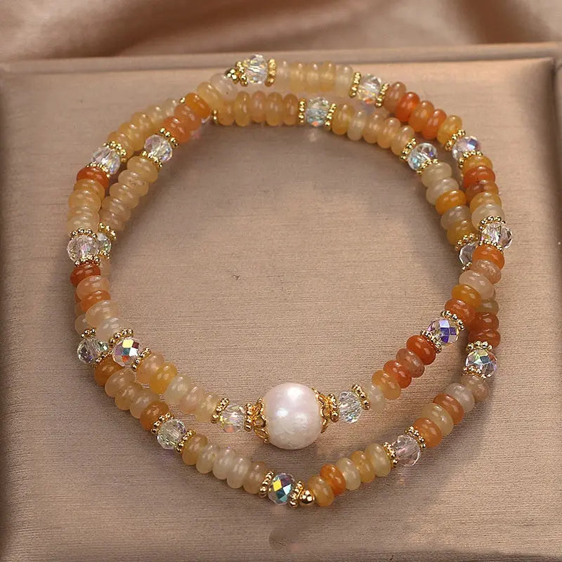 National Style Opal Stringed Pearls Double Ring Bracelet Angel Wishes