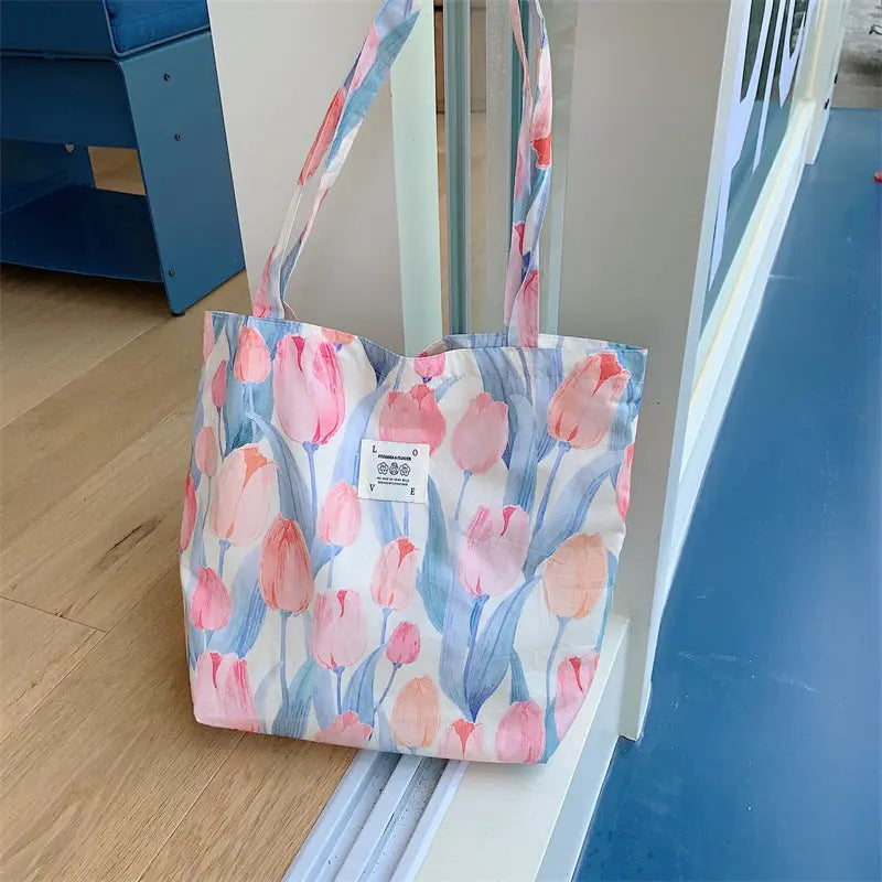 Floral Canvas Tote Bag Angel Wishes
