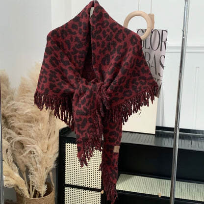 Warm And Stylish Leopard Fringe Scarf Shawl Two-in-one