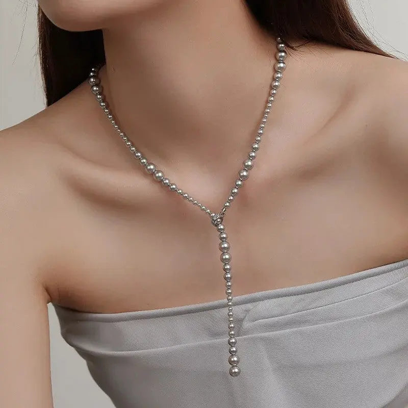 Pearl Necklace Y-shaped Gradient Long Light Luxury Minority Angel Wishes