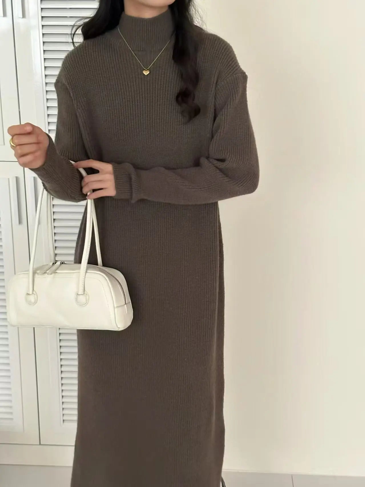 Long Knitted Dress Half Turtleneck Angel Wishes