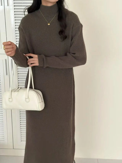 Long Knitted Dress Half Turtleneck Angel Wishes