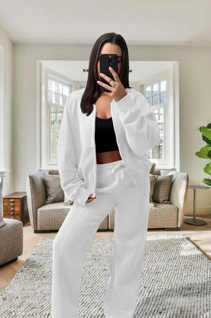 Bomber New Style Oversized Fleece Zipper And Wide Leg Tracksuit Angel Wishes