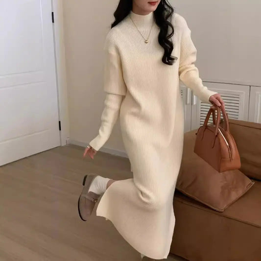 Long Knitted Dress Half Turtleneck Angel Wishes