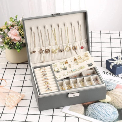 2 Layer Grey Jewellery Box Organizer Rings Necklaces Jewellry Storage Case Box Angel Wishes