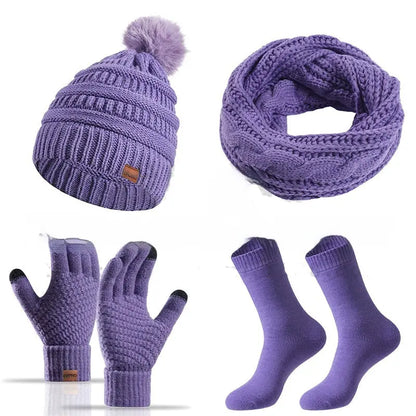 Winter Female Cap Scarf Gloves And Socks Four-piece Set Angel Wishes