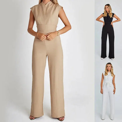 Fashion Elegant Long Sleeveless Jumpsuit Summer V-neck Casual Wide Leg Long Overalls Clothing For Women Angel Wishes