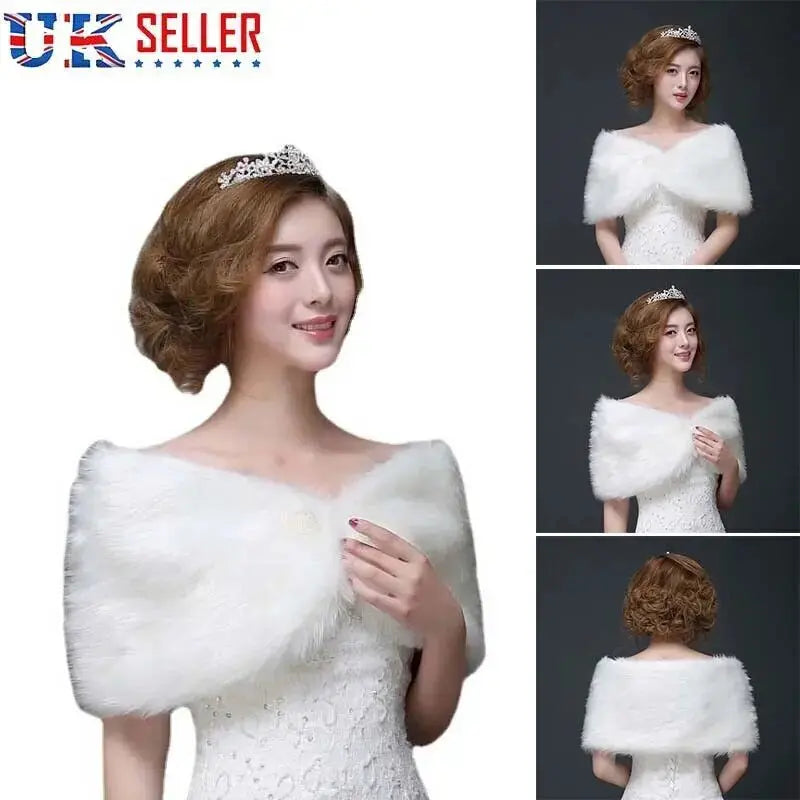 FAUX FUR BRIDAL WEDDING CAPE SHAWLBRIDESMAID STOLE WRAP SHRUG CAPELET BOLERO Angel Wishes