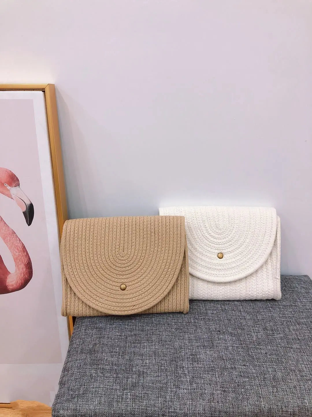 Women's Summer Straw Woven Cotton Thread Bag Angel Wishes