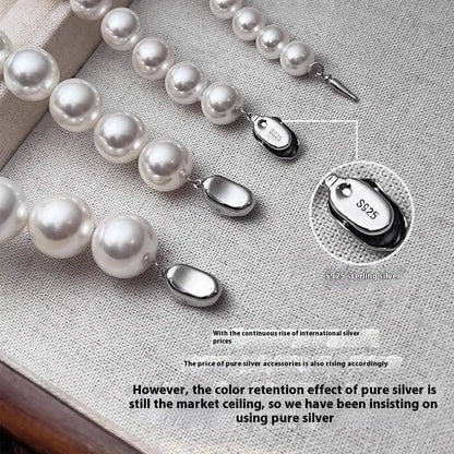 925 Silver Ingot Buckle Strong Light High Quality Shell Pearls Australian White Necklace Angel Wishes