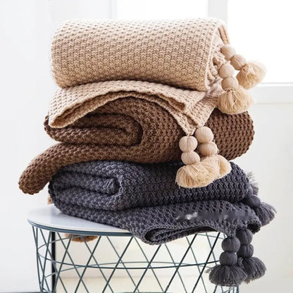 Nordic Tassel Knitted Woolen Yarn Blanket Angel Wishes