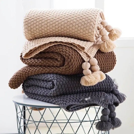 Nordic Tassel Knitted Woolen Yarn Blanket Angel Wishes