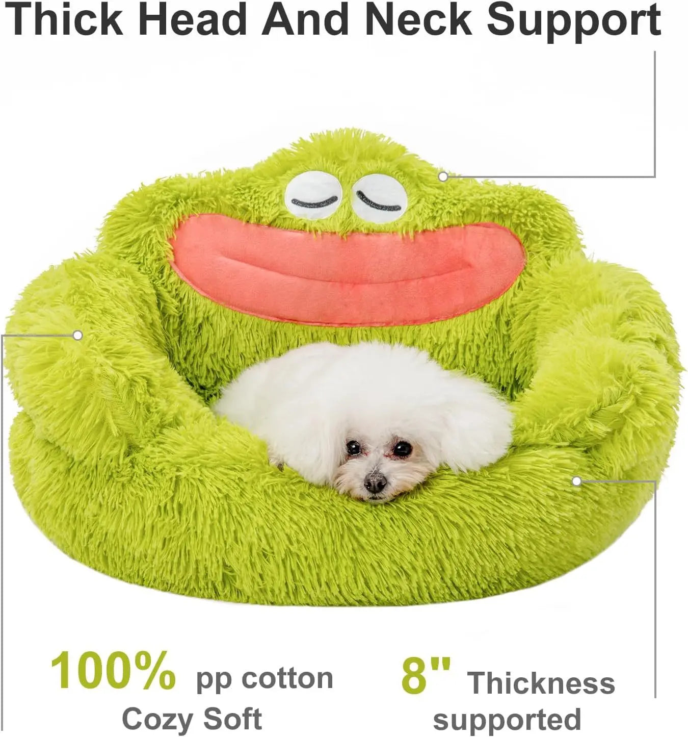 Cute Calming Dog And Cat Bed Plush Indoor Donut Dog Beds For Small Dogs And Cats Cute Cartoon Soft Bed Green Mouth Angel Wishes