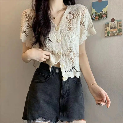 Crochet Thin Loose Long Sleeve top Angel Wishes