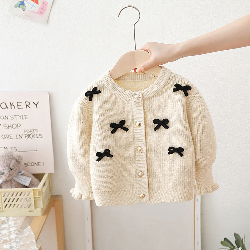 Bow Cardigan Knitted Solid Color Coat Angel Wishes