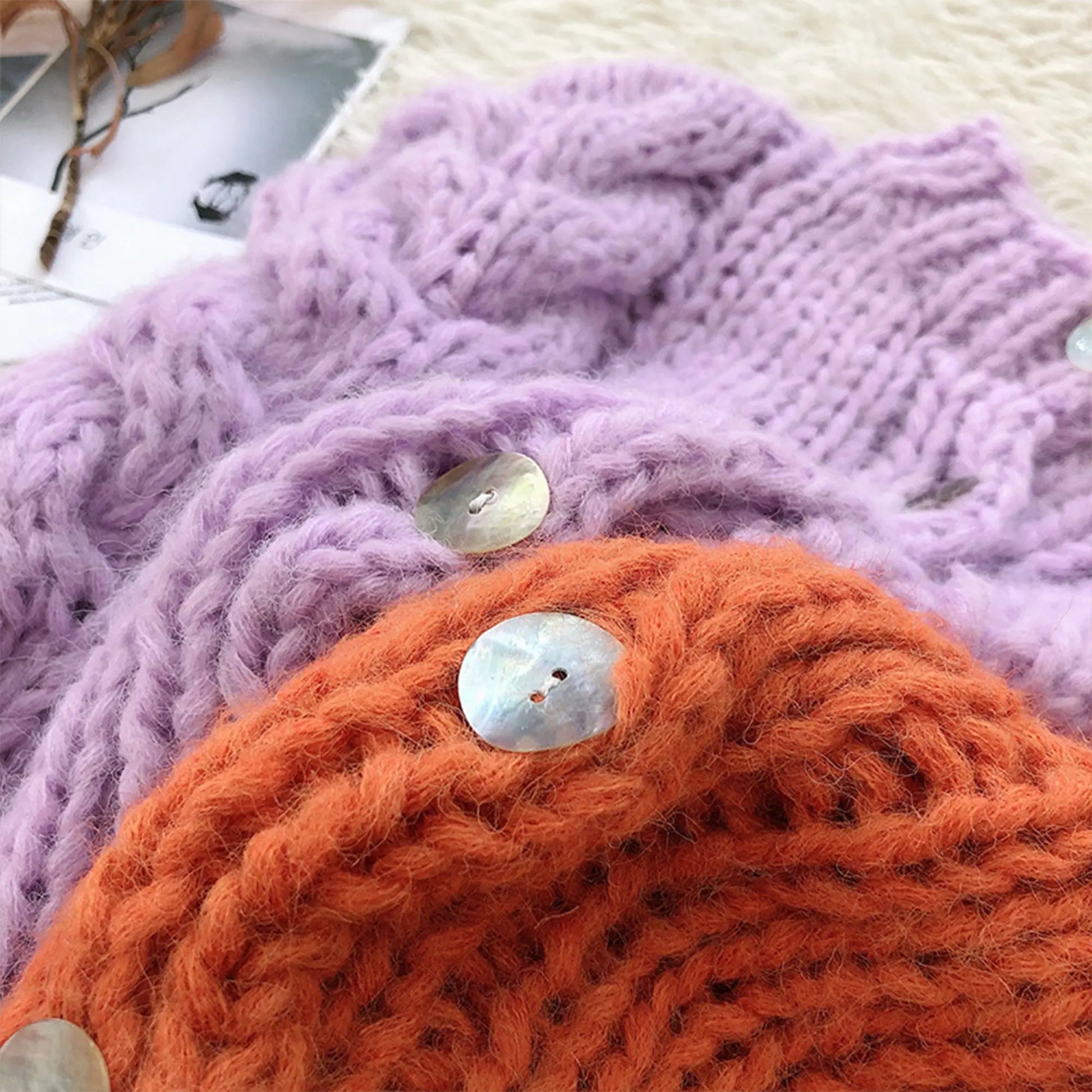 Hand-knit Wool Loose Cardigan Angel Wishes