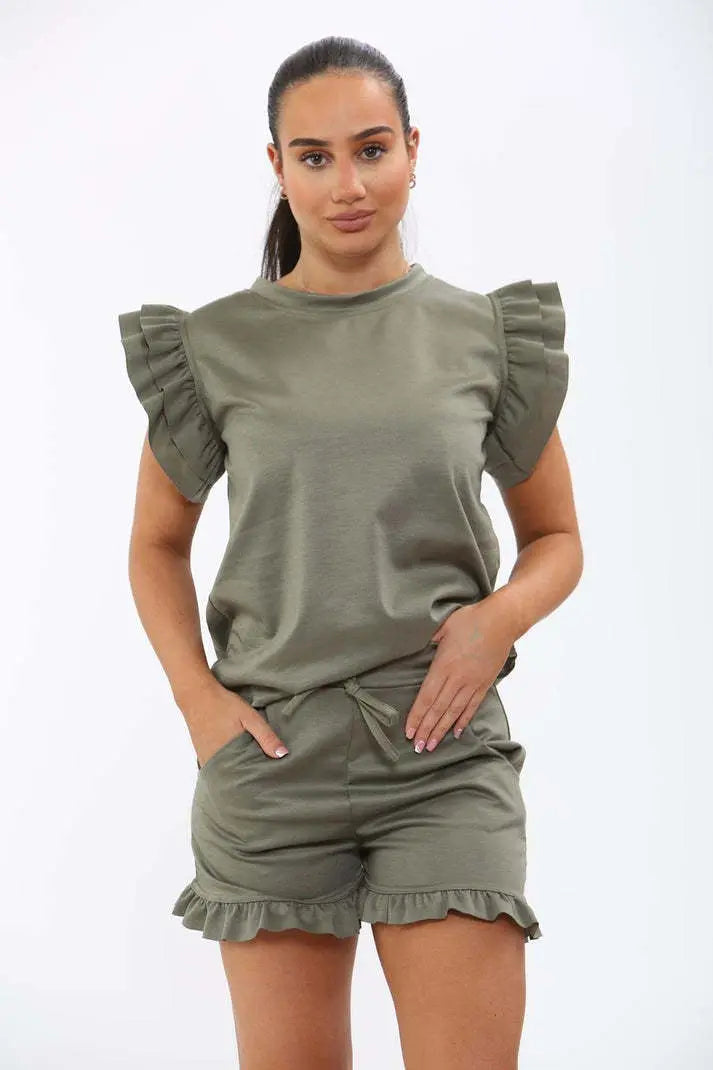 Ladies Top And Short 2 Piece Tracksuit Set Angel Wishes