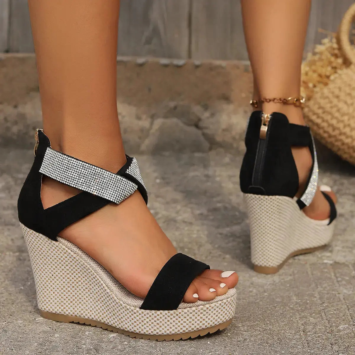 Fish Mouth High Wedges Sandals With Rhinestone Design Fashion Summer Platform Shoes For Women Angel Wishes