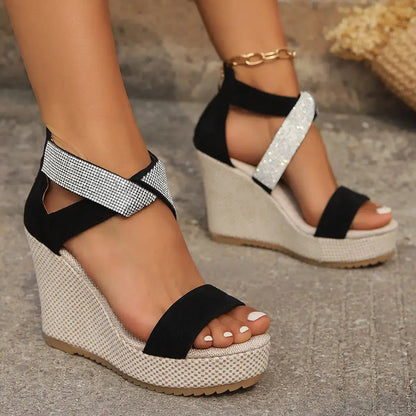 Fish Mouth High Wedges Sandals With Rhinestone Design Fashion Summer Platform Shoes For Women Angel Wishes