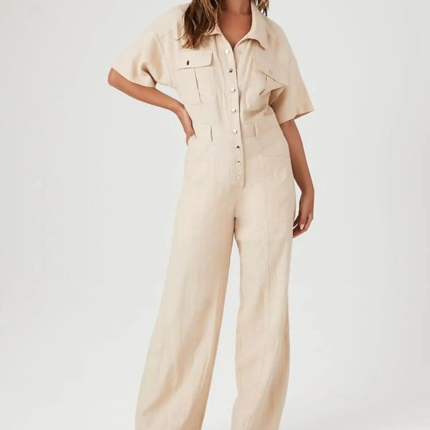 Flip Pocket Tencel Linen Jumpsuit For Women Angel Wishes