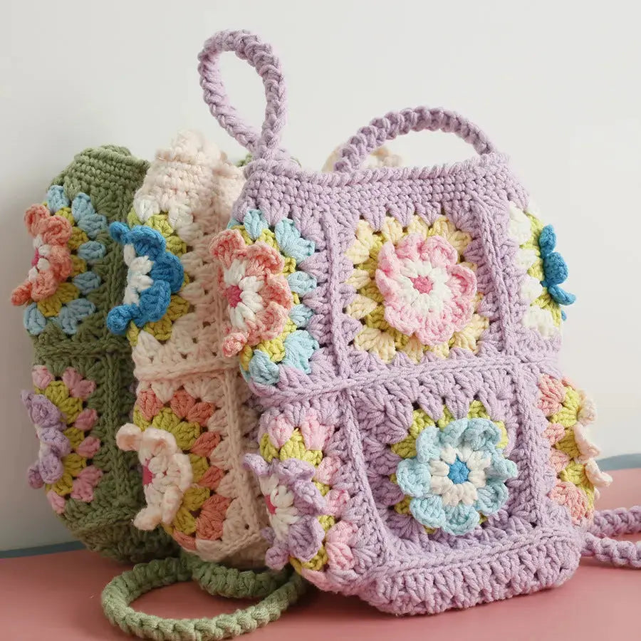 Fresh Flower Wool Crocheted Crossbody Small Hand-made Women's Bag Angel Wishes