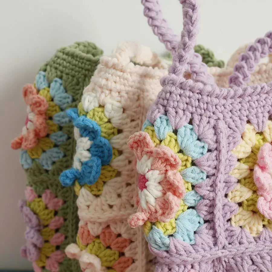 Fresh Flower Wool Crocheted Crossbody Small Hand-made Women's Bag Angel Wishes