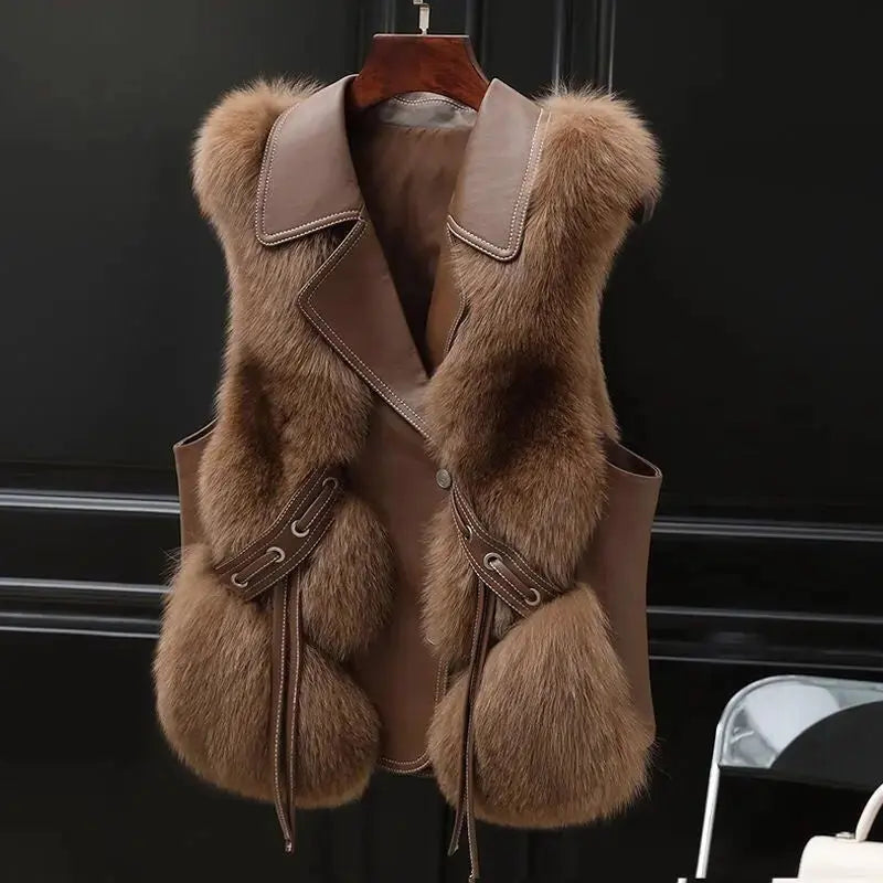 Fur Vest Short Coat Autumn And Winter New Patchwork Winter Fox Fur Jacket Women Short Artificial Fur Coat Elegant Female Warm Vest Angel Wishes