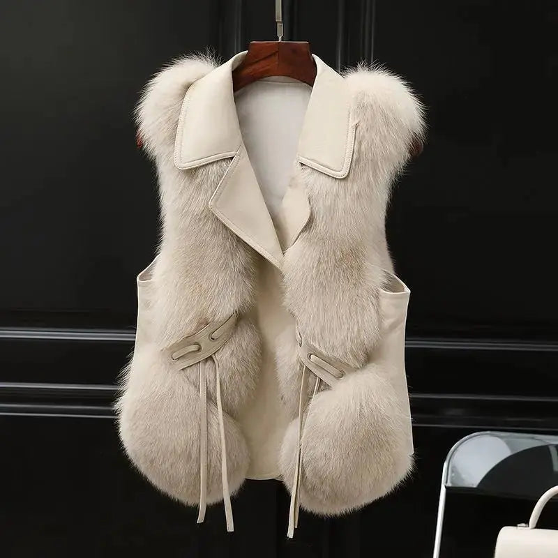 Fur Vest Short Coat Autumn And Winter New Patchwork Winter Fox Fur Jacket Women Short Artificial Fur Coat Elegant Female Warm Vest Angel Wishes