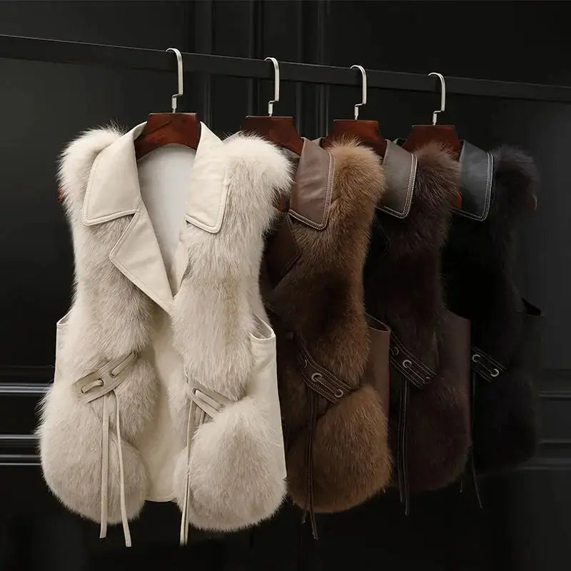 Fur Vest Short Coat Autumn And Winter New Patchwork Winter Fox Fur Jacket Women Short Artificial Fur Coat Elegant Female Warm Vest Angel Wishes