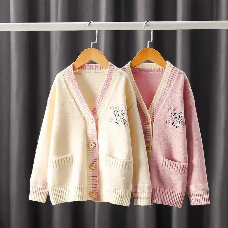 Girls Cardigan Embroidery Knit Sweater Angel Wishes