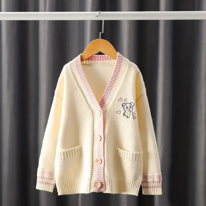 Girls Cardigan Embroidery Knit Sweater Angel Wishes